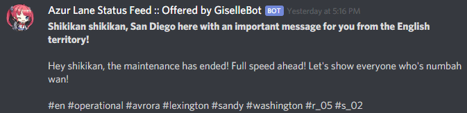 Azur Lane Status Feed Example
