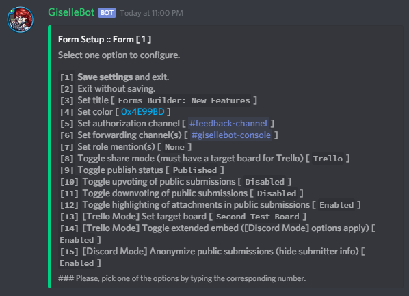 Forms Builder Interactive Configuration Menu